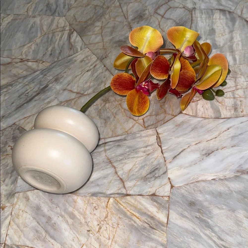 Vibrant Orange Orchid in Cream Vase‎